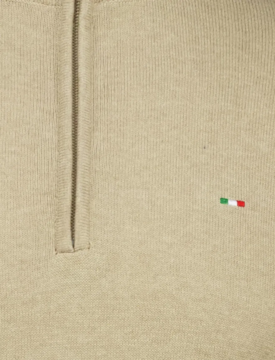 Portofino half zip trui beige met boord