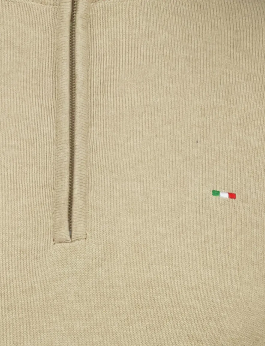 Portofino half zip trui met boord beige