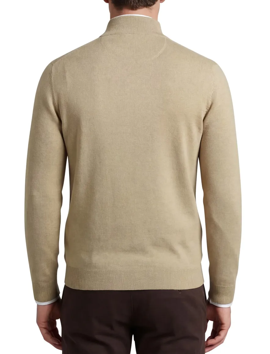 Portofino half zip trui beige met boord