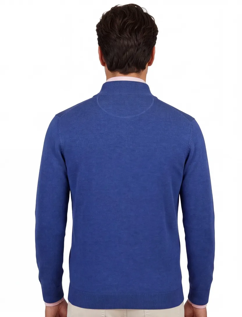 Portofino half zip trui extra lang blauw katoen normale fit