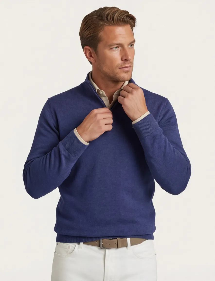Portofino half zip trui extra lang donkerblauw