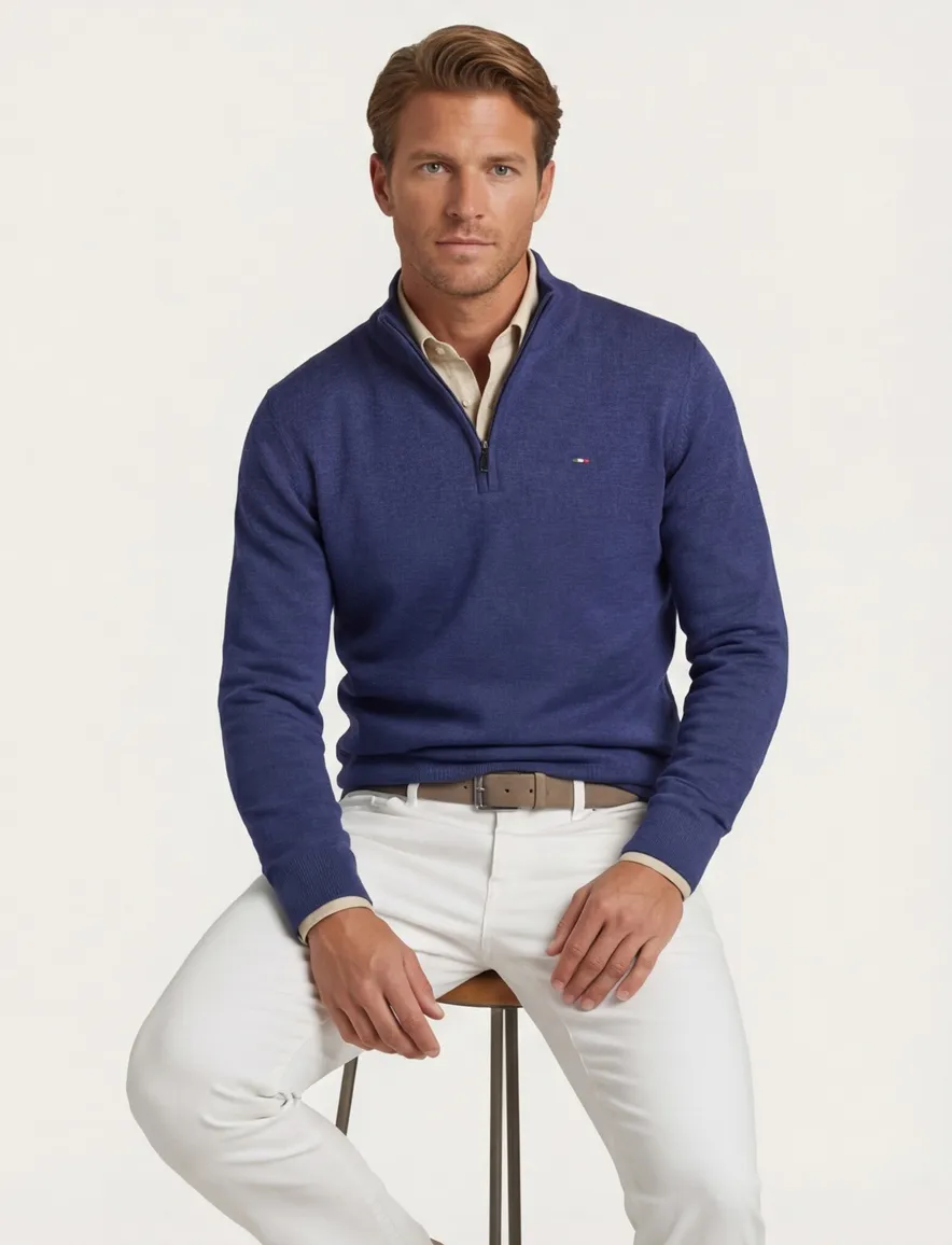 Portofino half zip trui extra lang donkerblauw