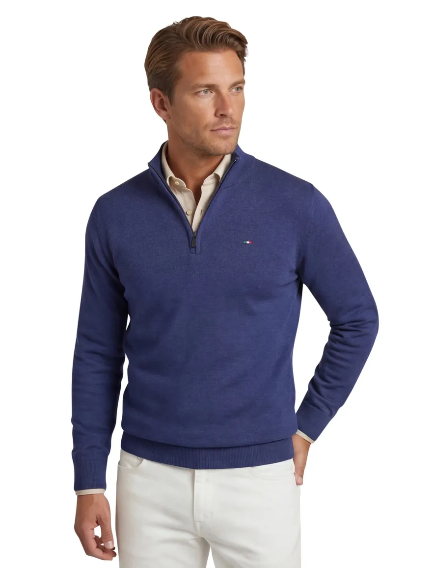 Portofino half zip trui extra lang donkerblauw