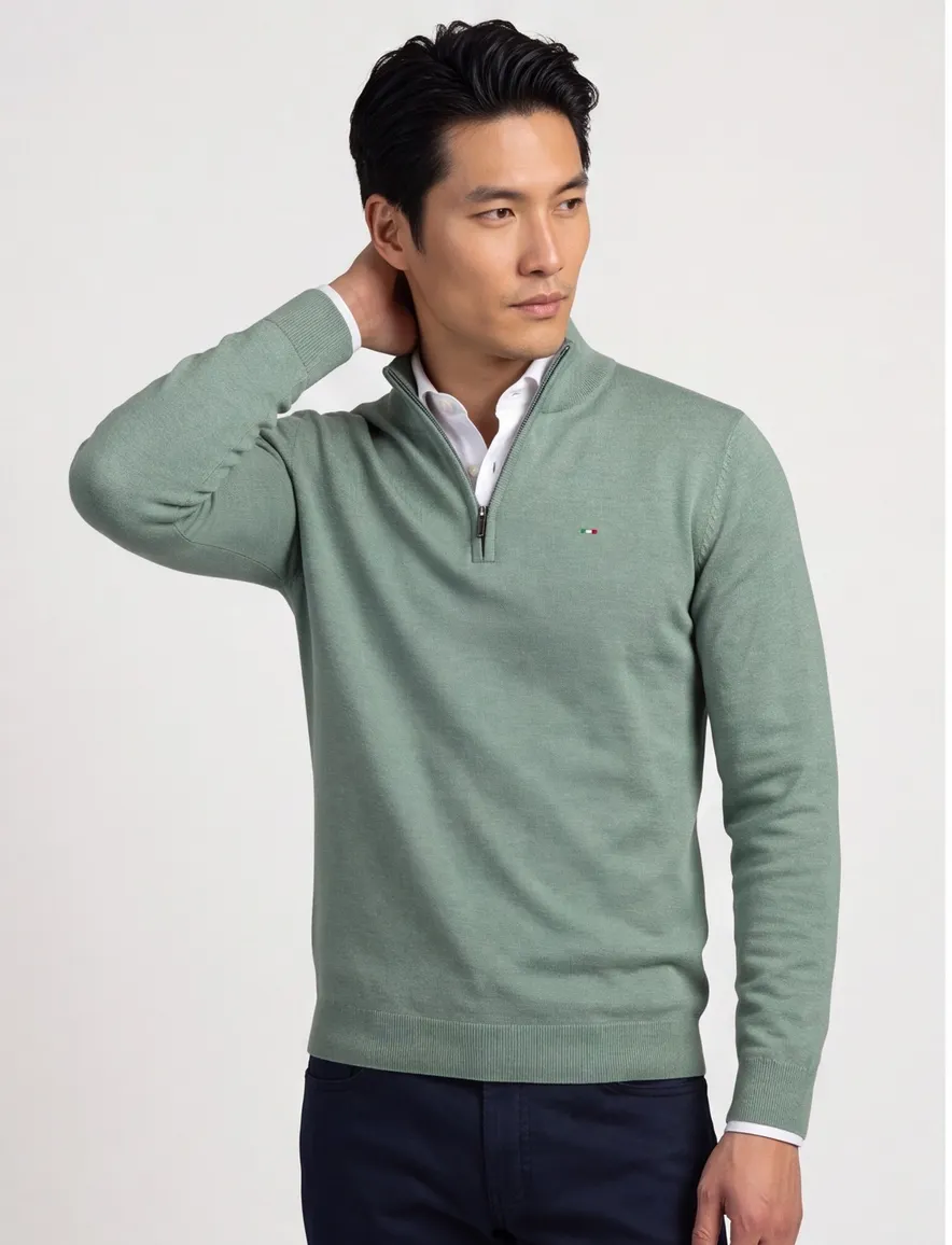 Portofino half zip trui extra lang groen