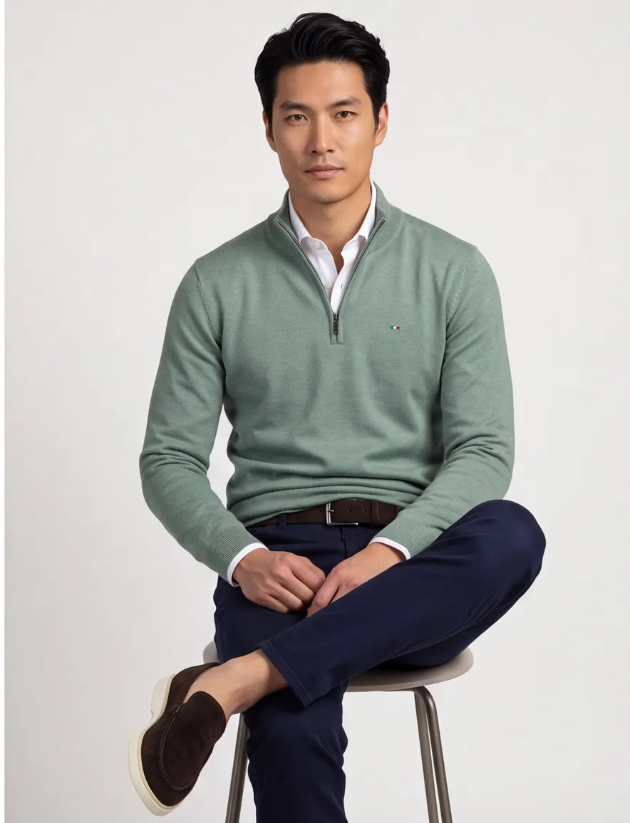 Portofino half zip trui extra lang groen