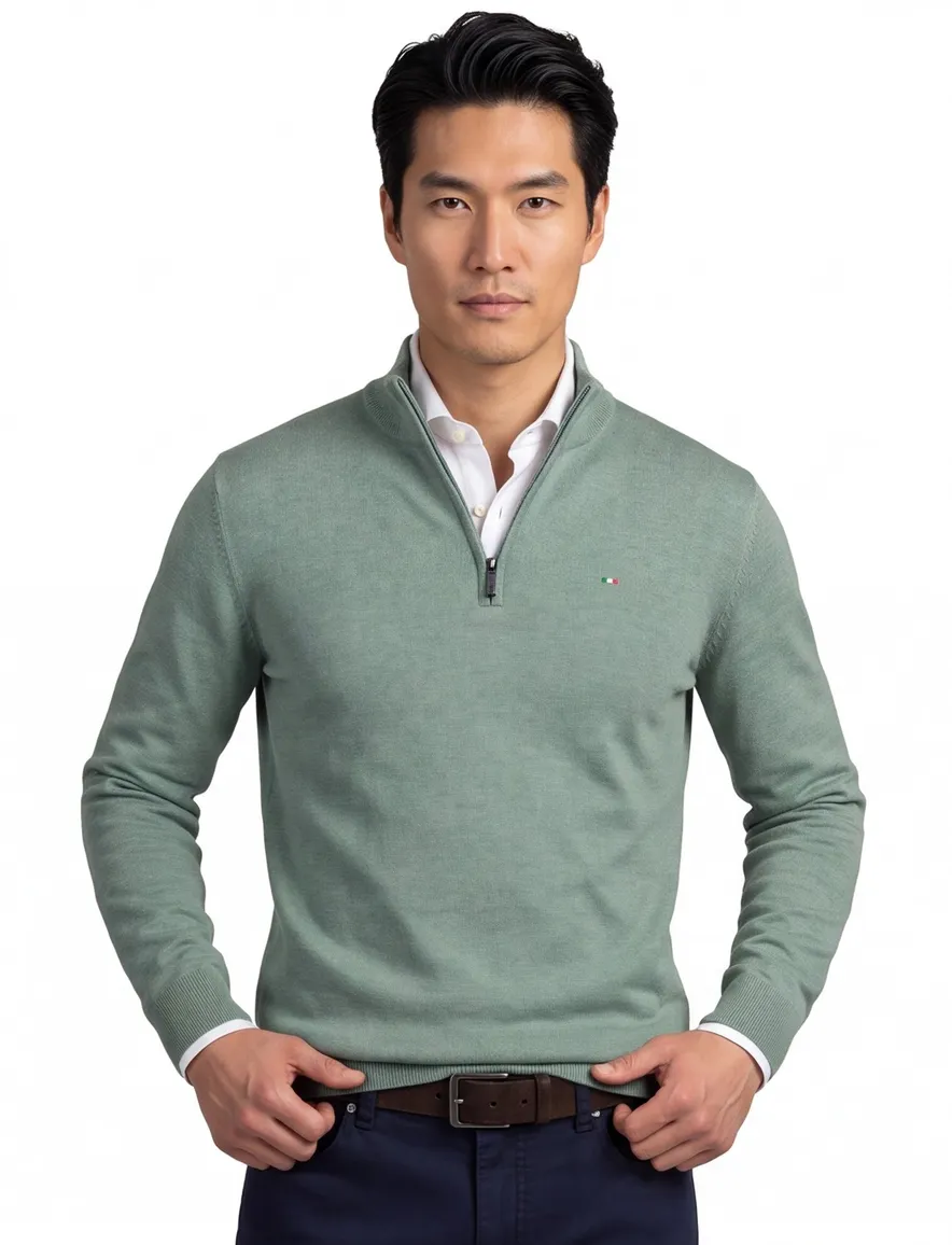 Portofino half zip trui extra lang groen