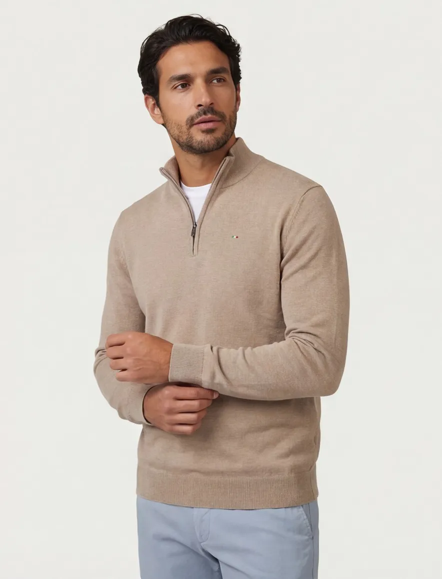 Portofino half zip trui extra lang beige