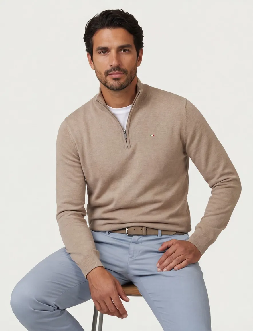 Portofino half zip trui extra lang beige