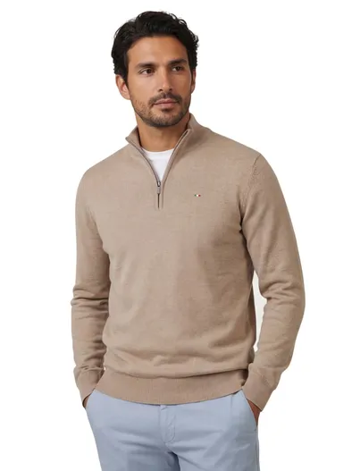 Portofino Portofino half zip extra long fit beige katoen