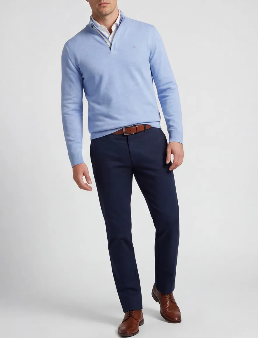Portofino Regular fit half zip trui lichtblauw