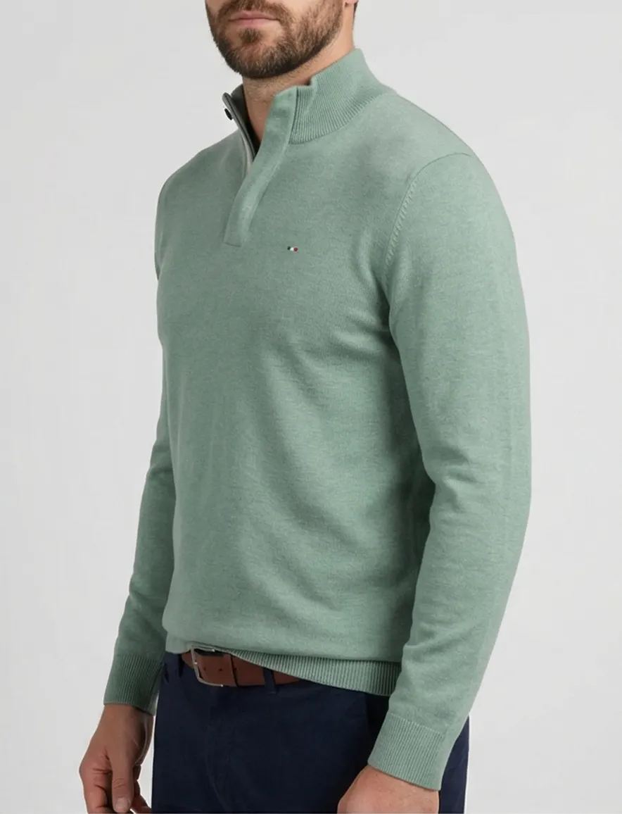 Portofino Regular fit half zip trui groen katoen