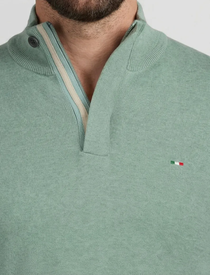 Portofino Regular fit half zip trui groen katoen