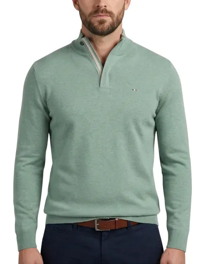 Portofino Portofino Regular fit half zip trui groen katoen
