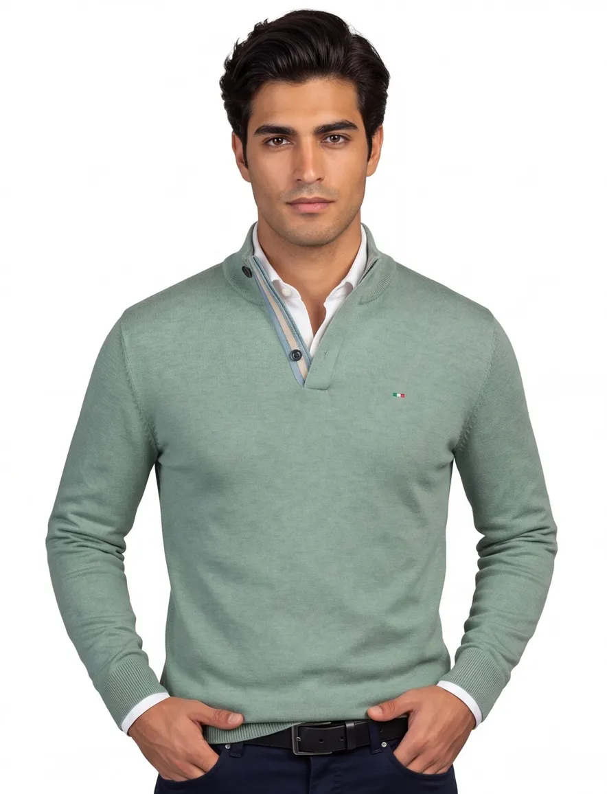 Portofino Regular fit half zip trui groen katoen