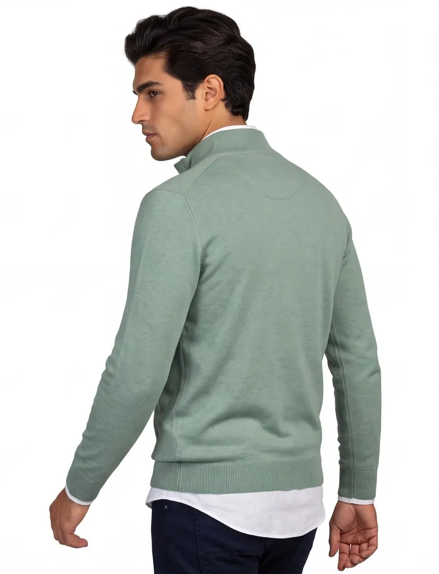 Portofino Regular fit half zip trui groen katoen