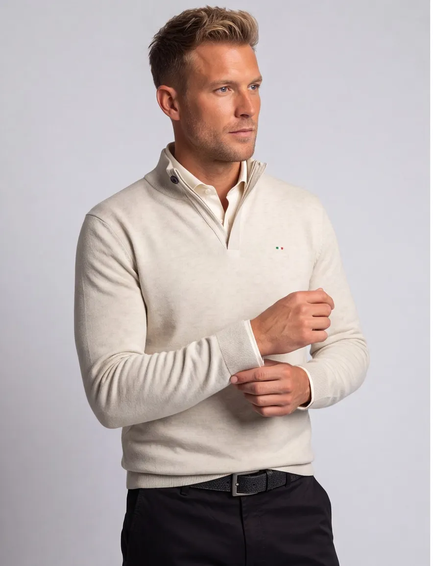 Portofino Regular fit half zip trui creme