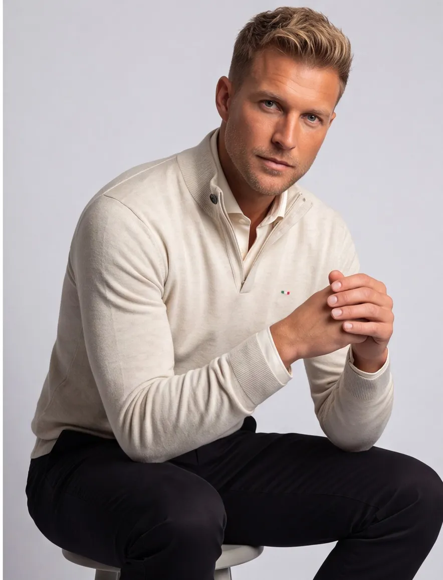 Portofino Regular fit half zip trui creme