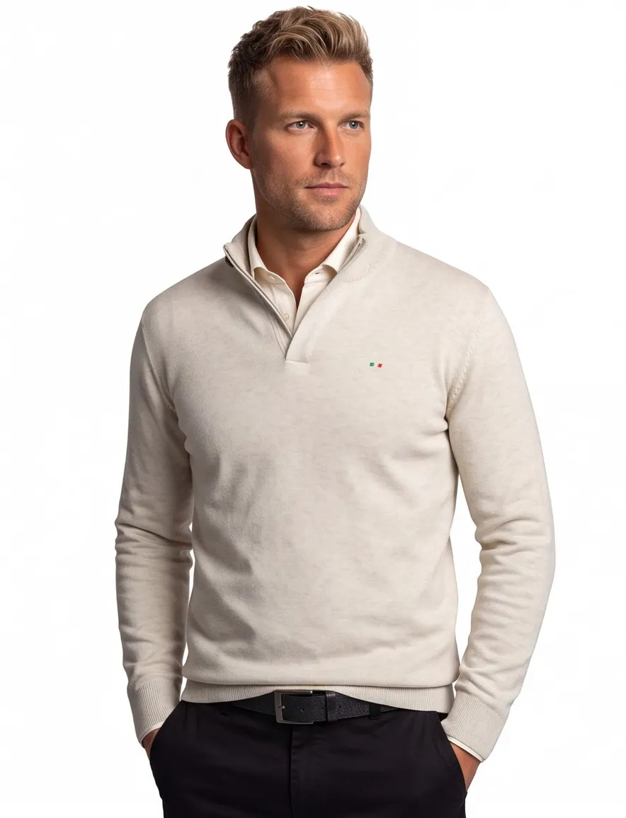 Portofino Regular fit half zip trui creme