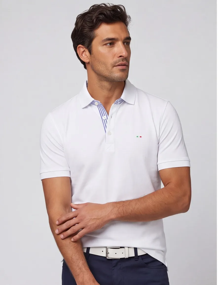 Portofino polo wit 3-knoops effen katoen