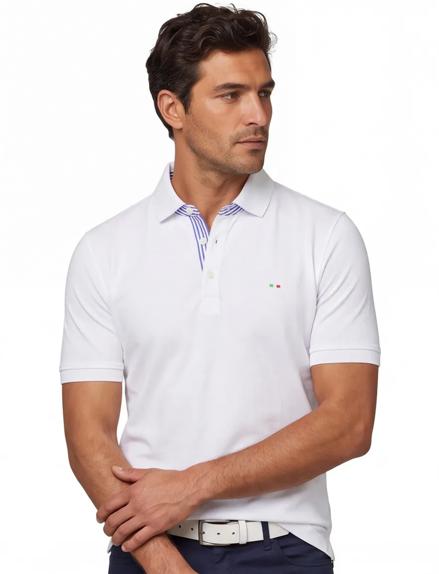 Portofino polo wit 3-knoops effen katoen