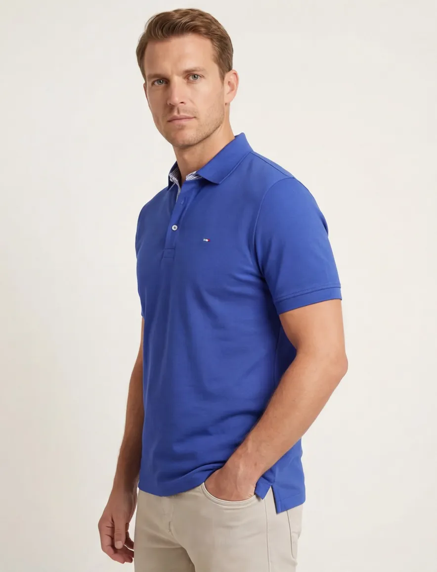 Portofino polo blauw pique katoen 3-knoops