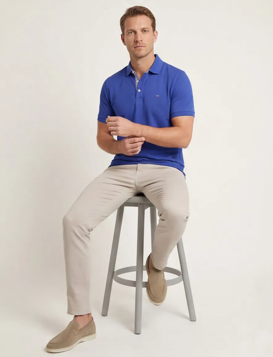 Portofino polo blauw pique katoen 3-knoops