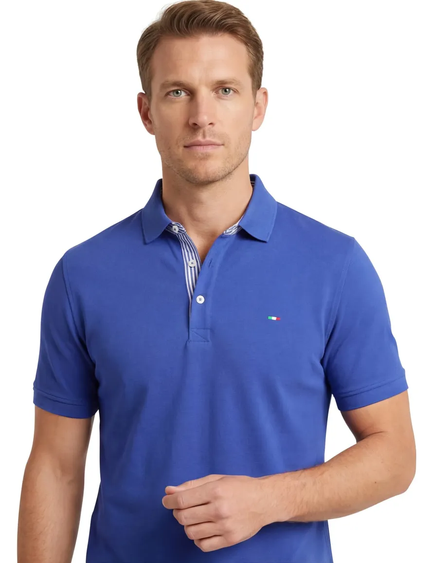 Portofino polo blauw pique katoen 3-knoops