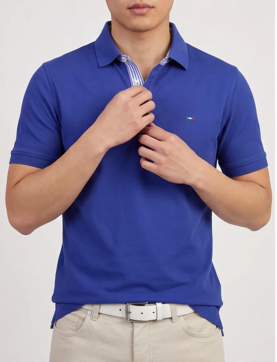 Portofino polo blauw pique katoen effen