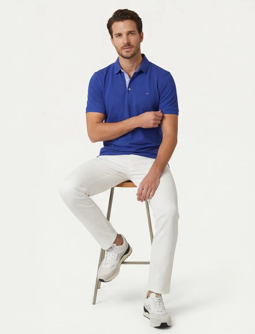 Portofino polo blauw pique katoen effen