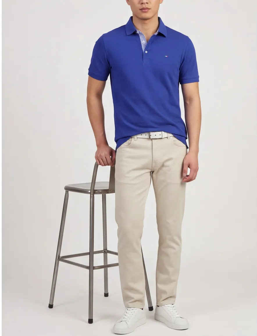 Portofino polo blauw pique katoen effen