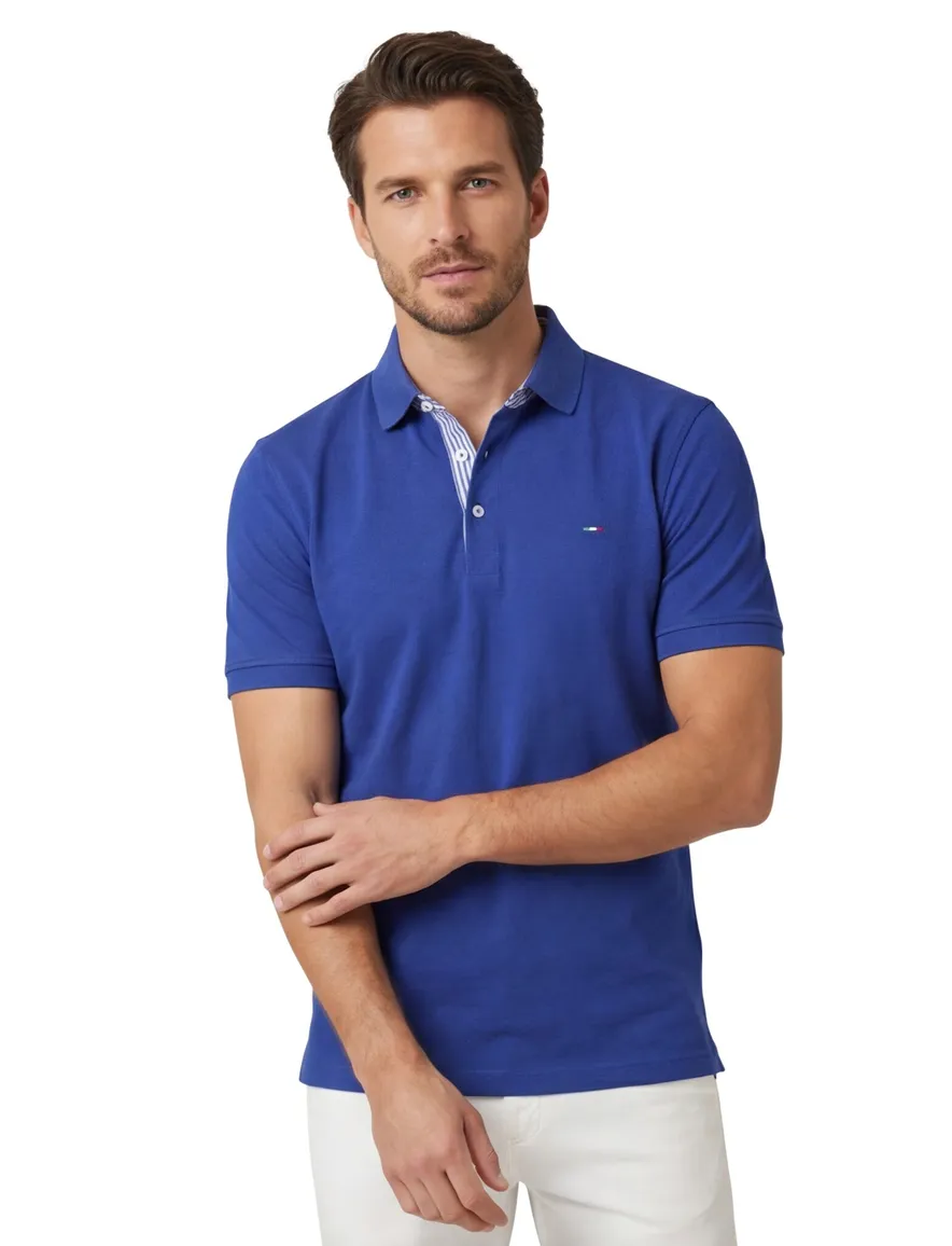 Portofino polo blauw pique katoen effen