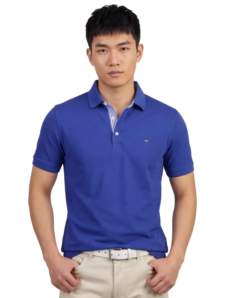 Portofino polo blauw pique katoen effen