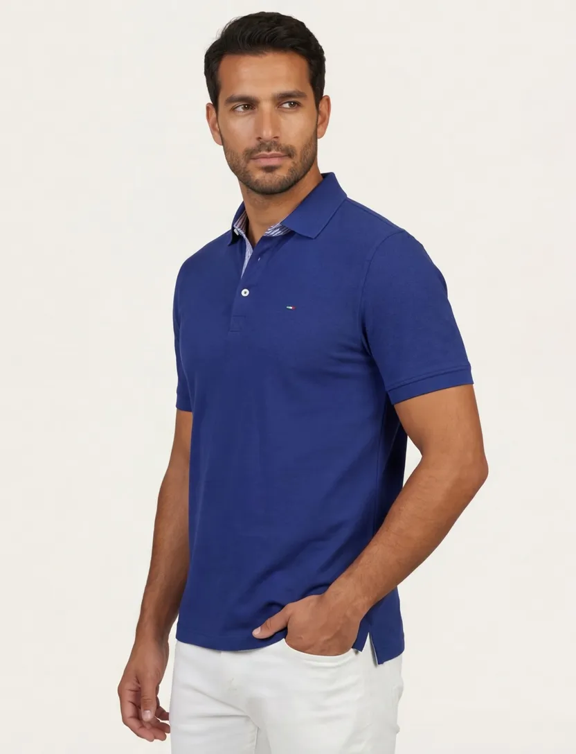 Portofino polo donkerblauw effen pique katoen