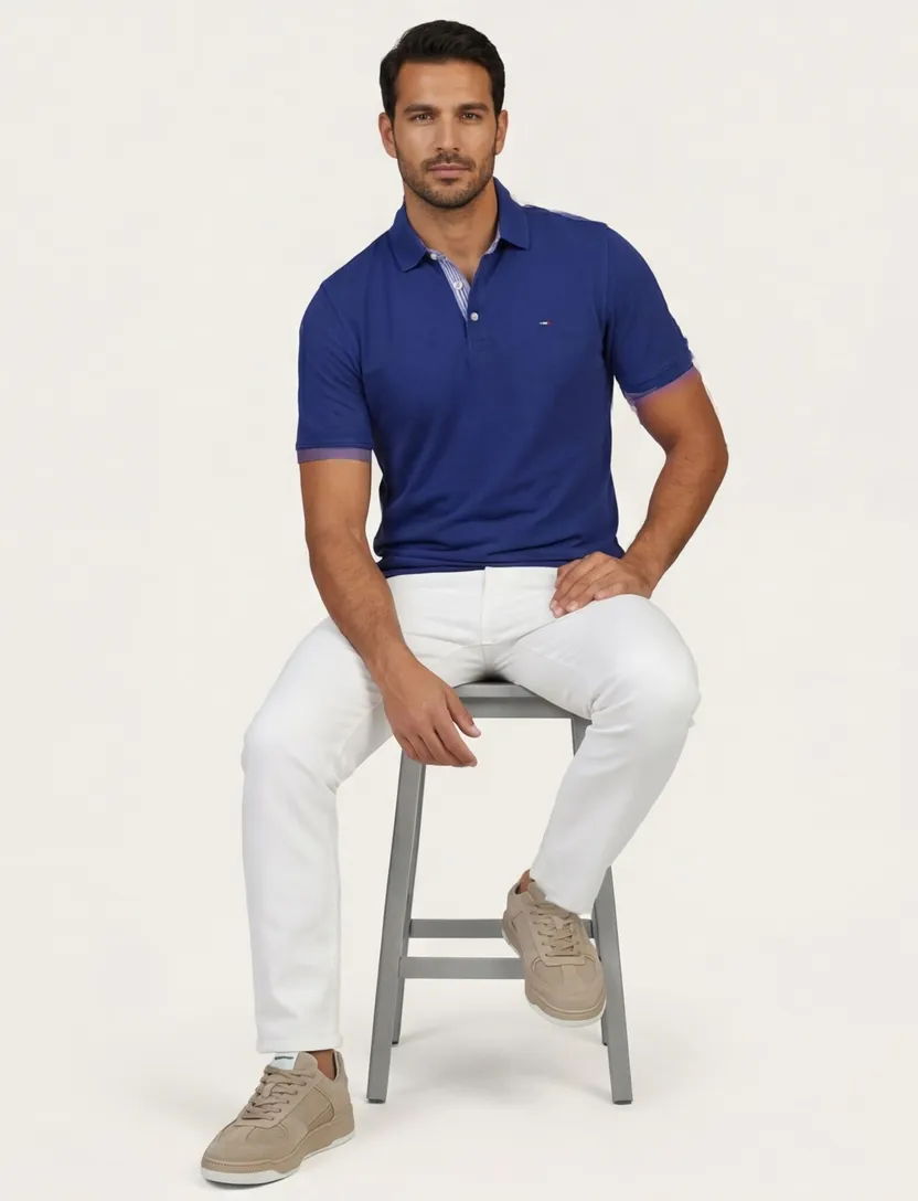 Portofino polo donkerblauw effen pique katoen