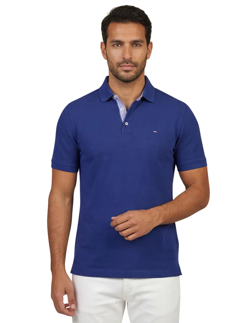 Portofino polo donkerblauw effen pique katoen