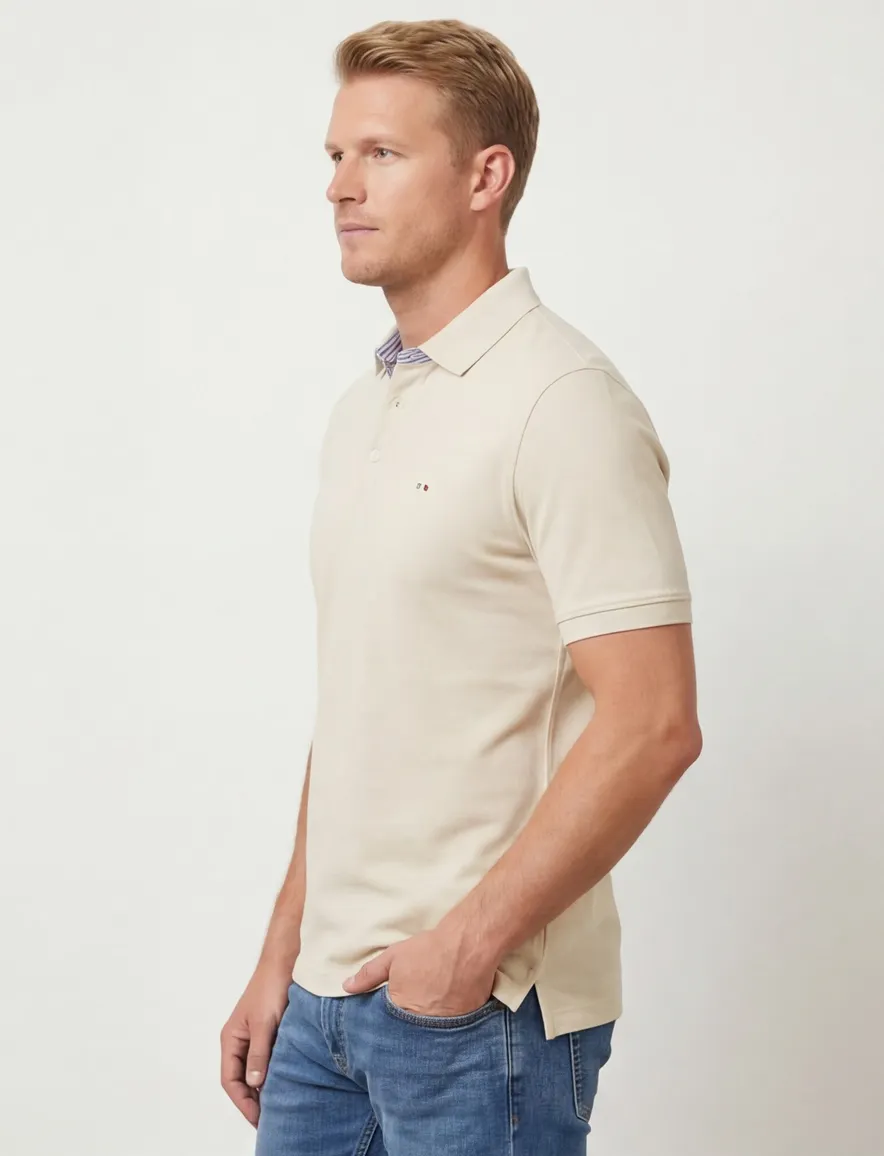 katoenen Portofino polo beige pique 3 knoops normale fit