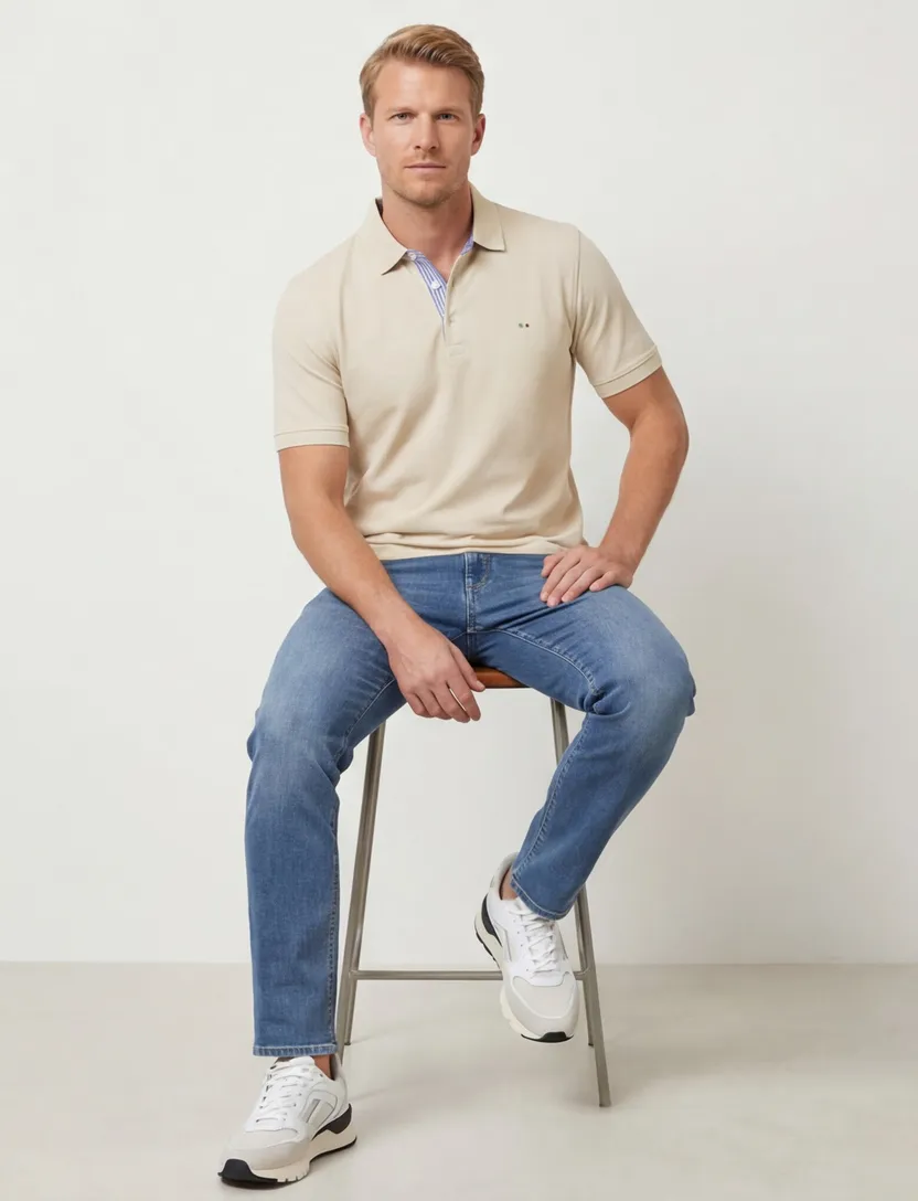 normale fit Portofino polo beige pique effen