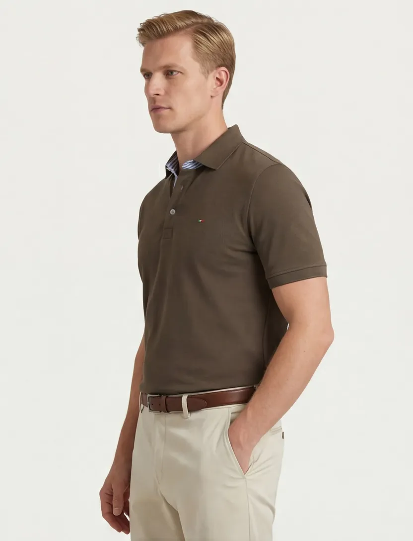 Portofino polo bruin pique 3-knoops