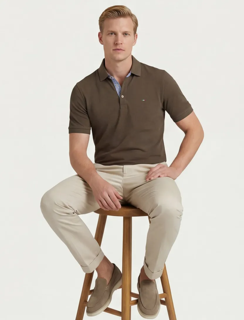 Portofino polo bruin pique 3-knoops