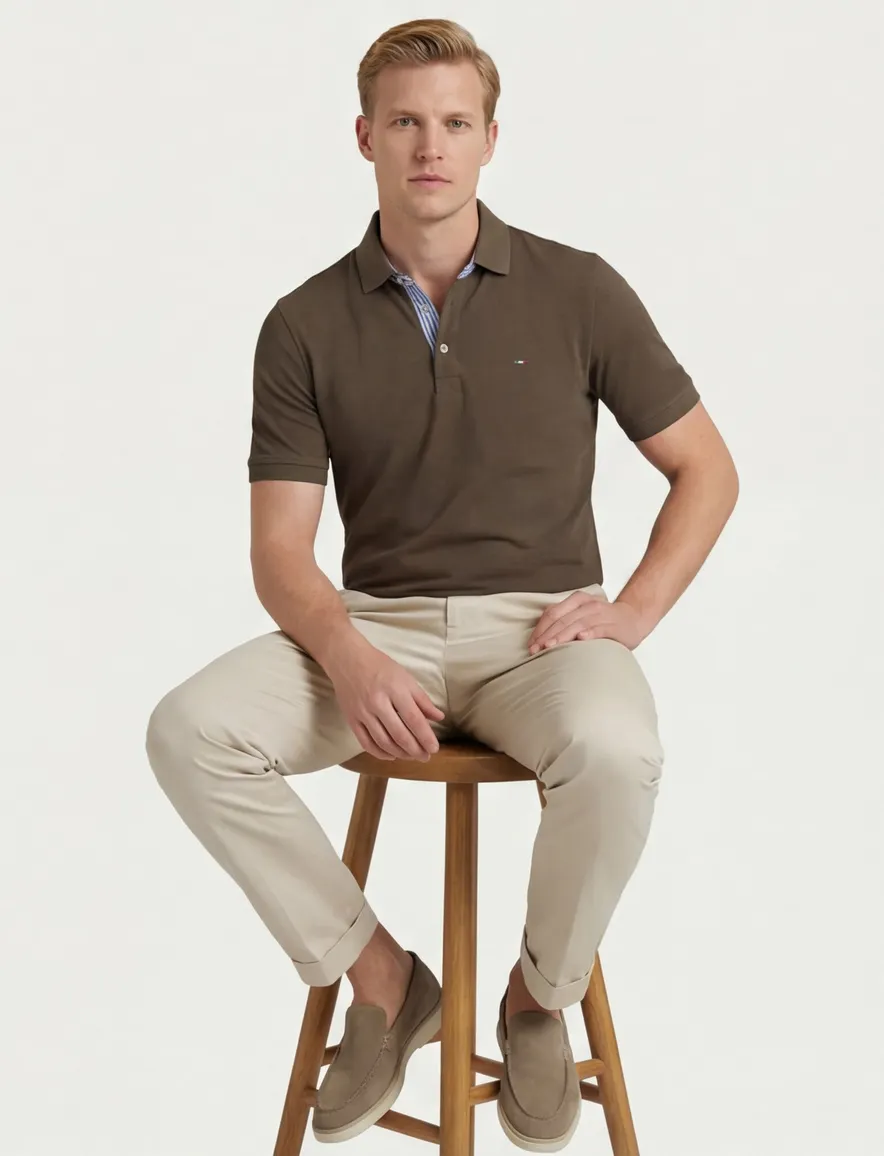 Portofino polo bruin pique katoen