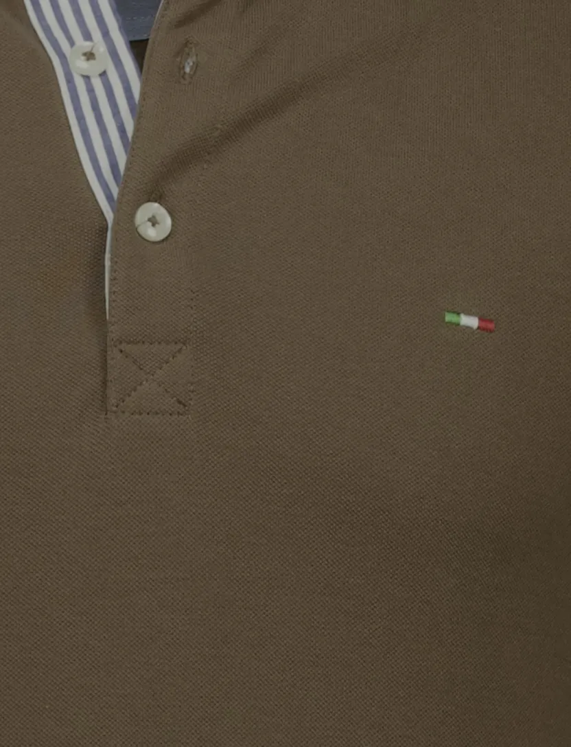 Portofino polo bruin pique 3-knoops