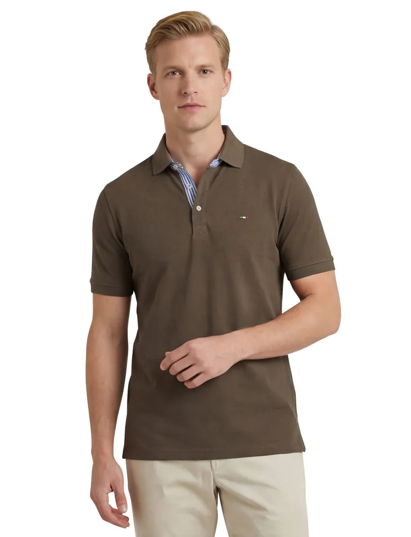 Portofino polo bruin pique 3-knoops