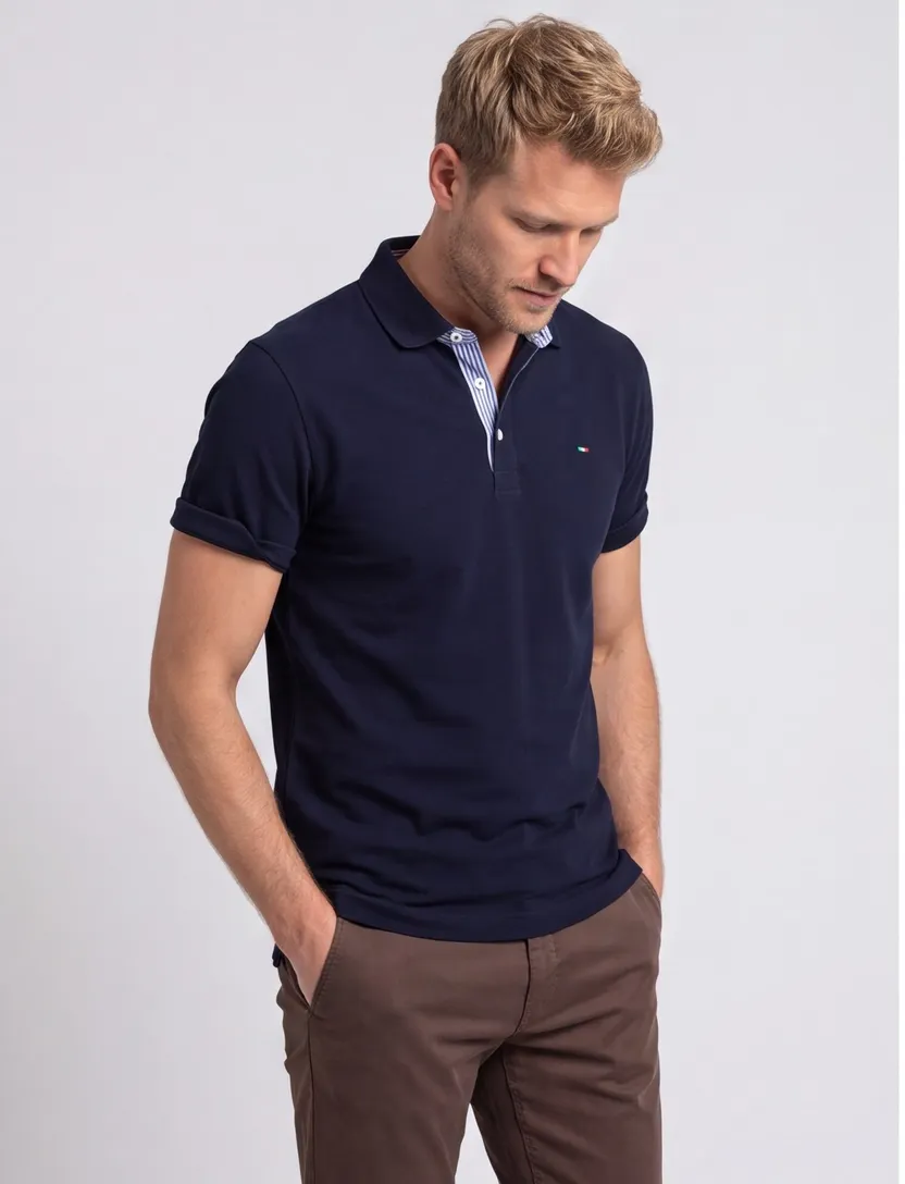 katoenen Portofino polo extra lang donkerblauw normale fit
