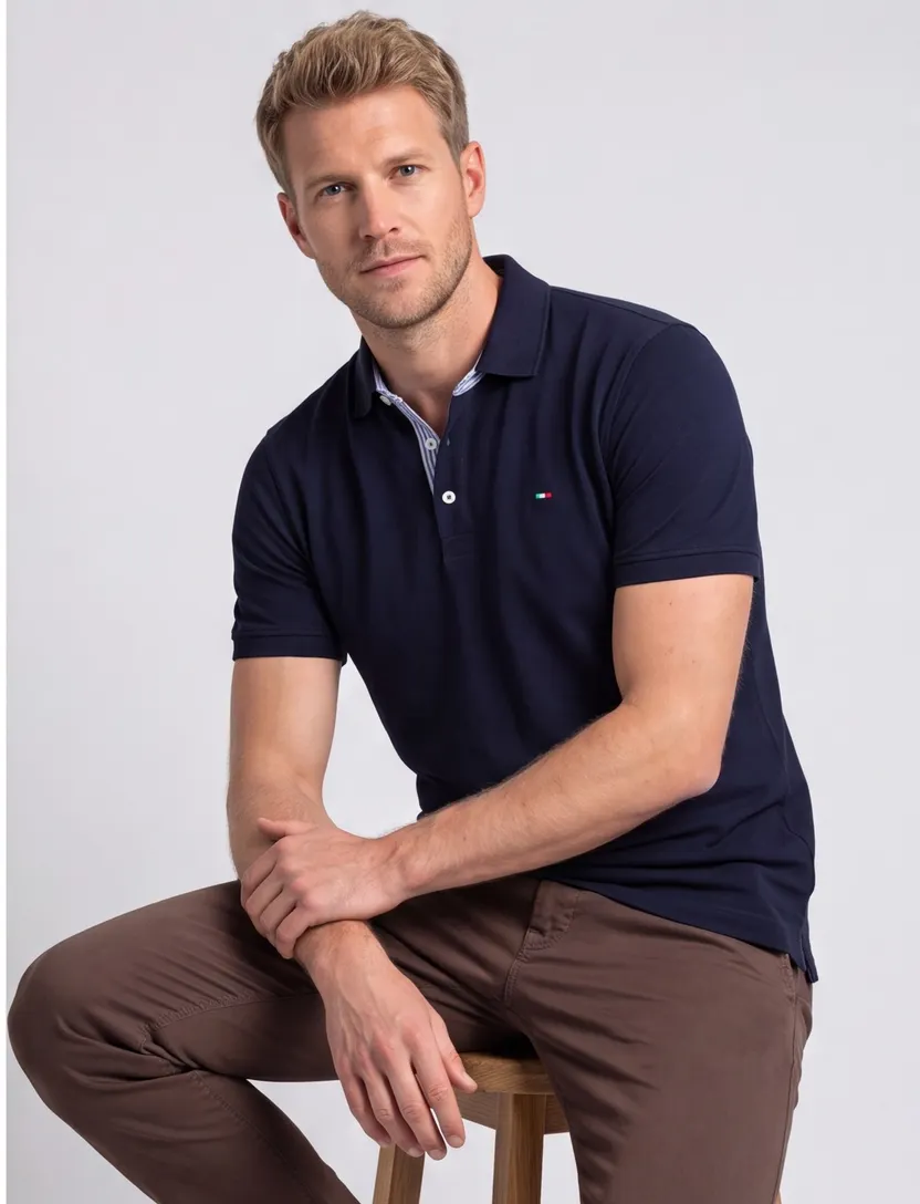 katoenen Portofino polo extra lang donkerblauw normale fit