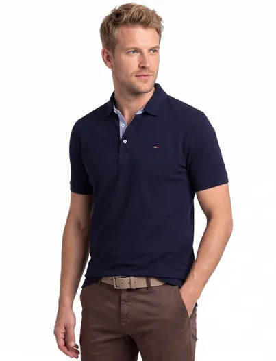 Portofino katoenen Portofino polo extra lang donkerblauw normale fit