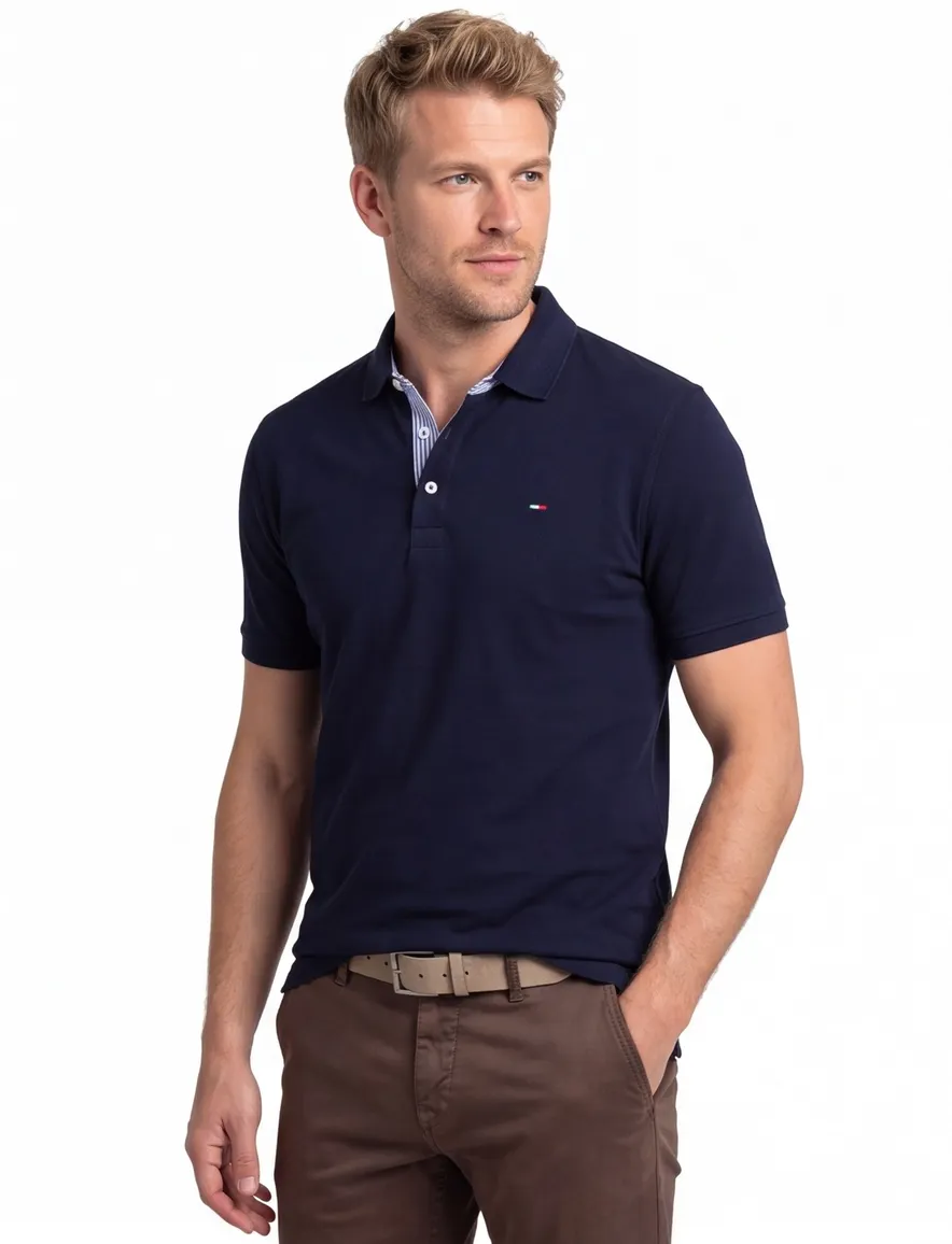 Portofino katoenen polo extra lang donkerblauw