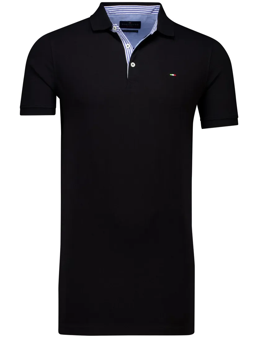 Portofino polo extra lang zwart stretch pique 3-knoops