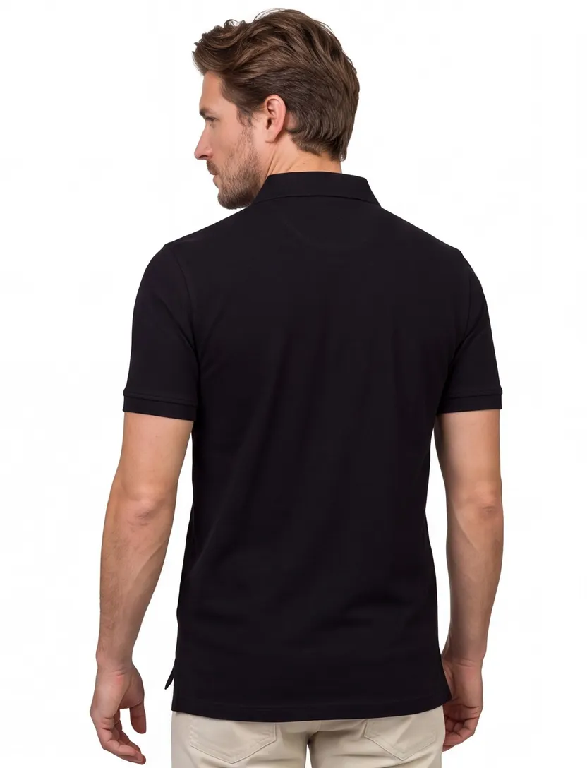 Portofino polo extra lang zwart stretch pique 3-knoops
