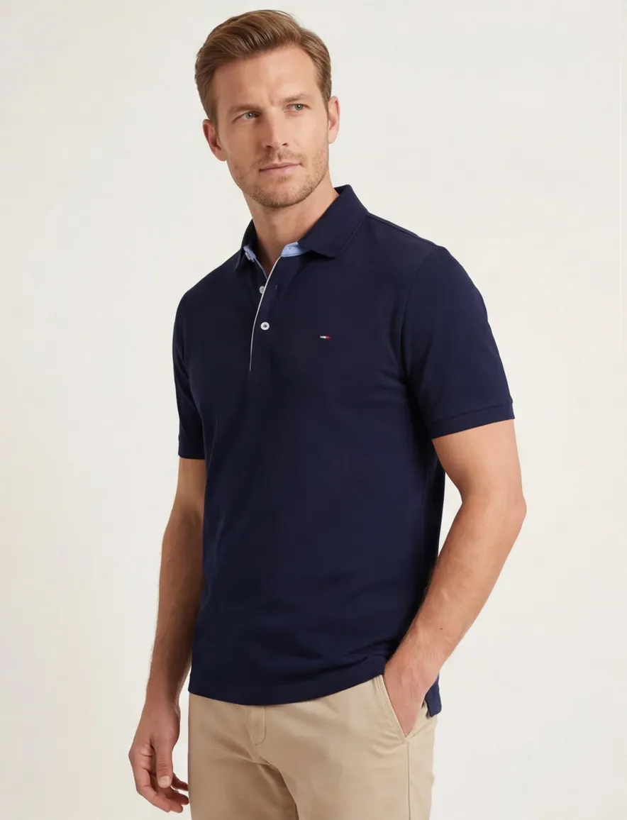 Portofino polo donkerblauw 3 knoops normale fit katoen