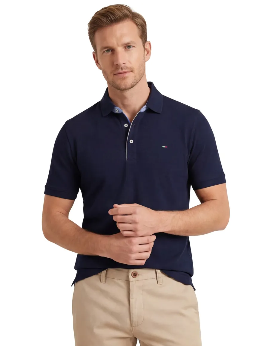 Portofino polo donkerblauw 3 knoops normale fit katoen